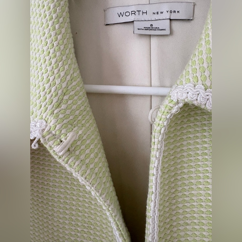 Worth New York Woven Green and White Clasp Blazer Jacket Size 8 - Picture 4 of 8